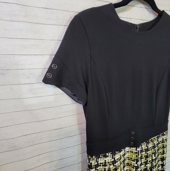 J.McLaughlin Short Sleeve Dress w Lime Green Geo Houndstooth Print, sz Small - Picture 3 of 12